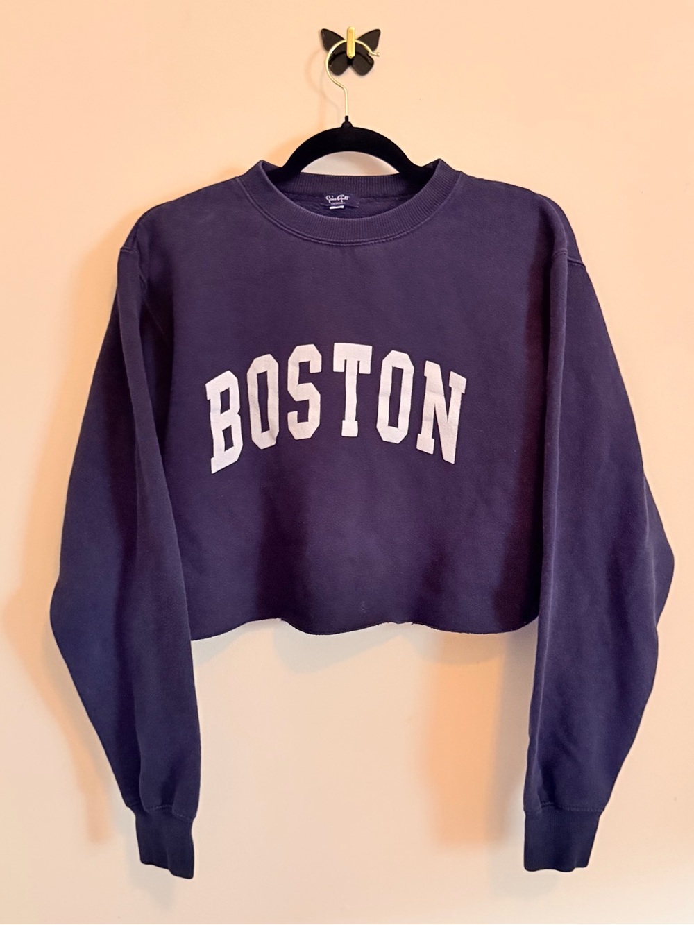 John Galt / Brandy Melville Dark Navy Blue Boston Cropped Crewneck Sweatshirt